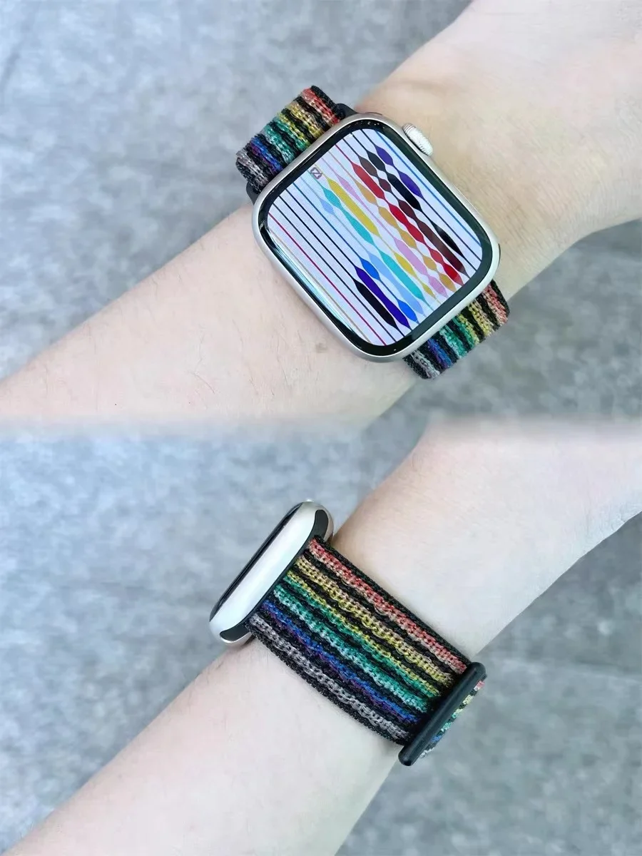 Nylon Loop Strap For Apple Watch band 44mm 45mm 40mm 42mm 41mm 38mm Bracelet belt Correa iWatch Series 9 4 5 6 Se 7 8 Ultra 49mm