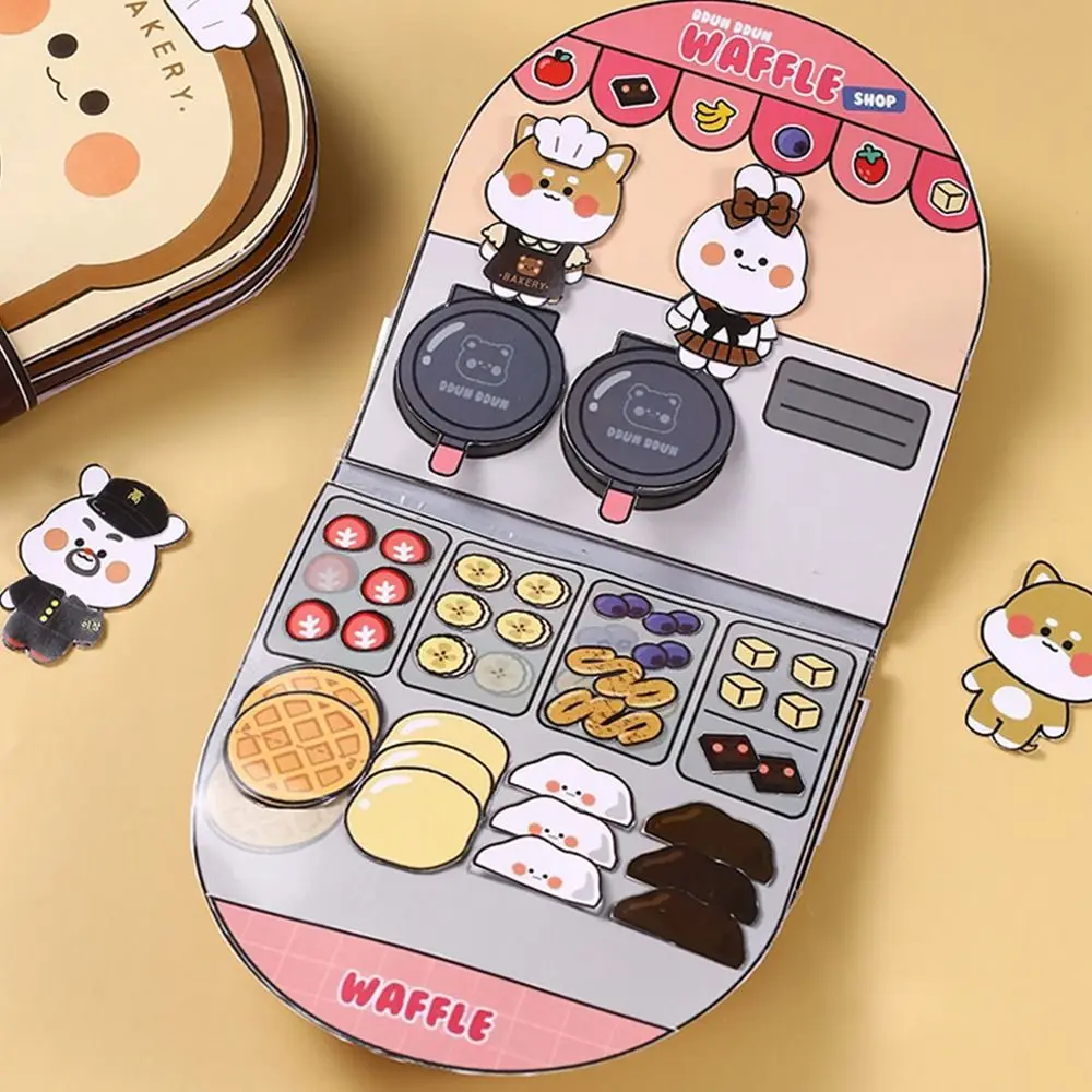 Colorful DIY Waffle Quiet Book Bread Paper Snack Bar Sticker Game. Handmade Toy Fried Chicken Cartoon Busy Book