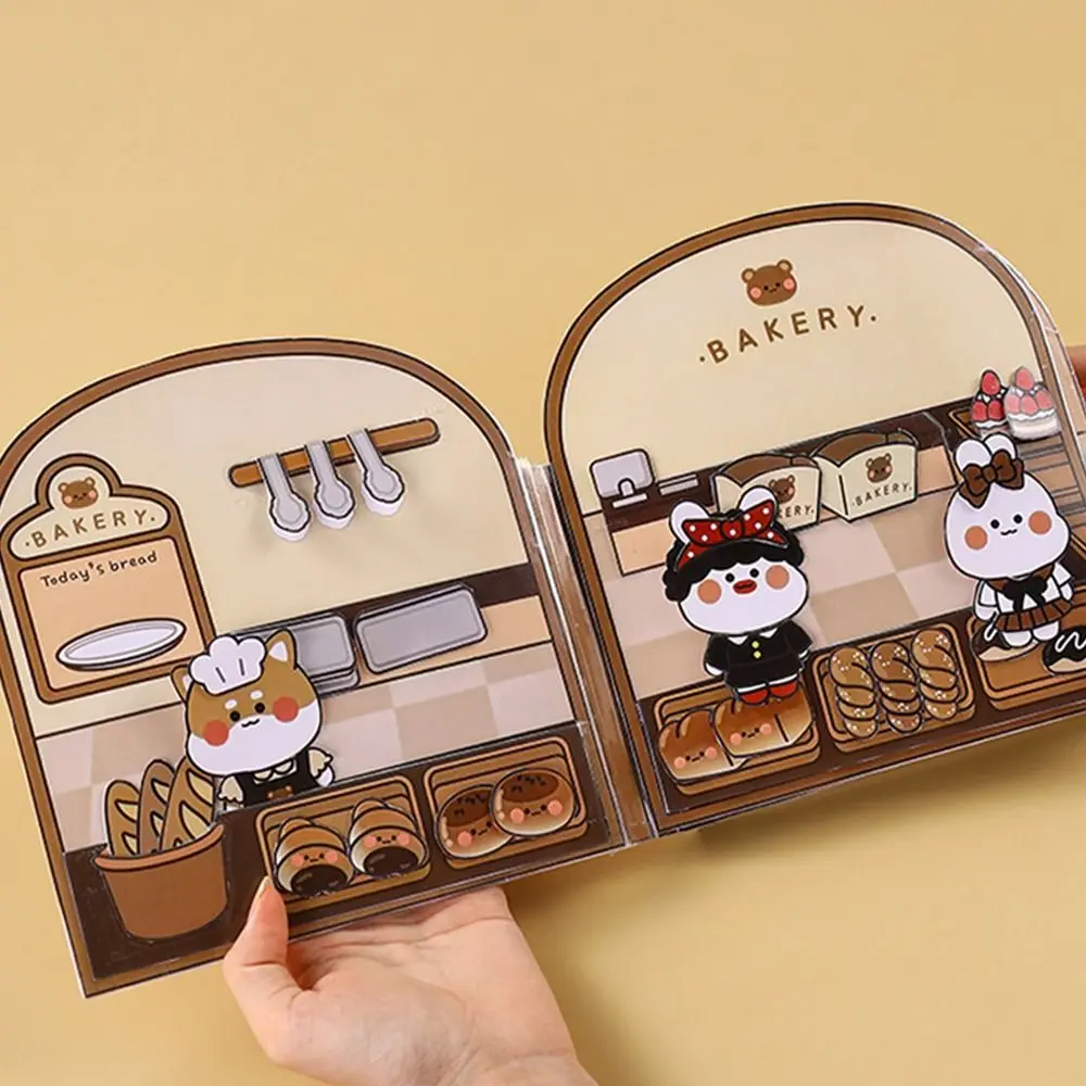 Colorful DIY Waffle Quiet Book Bread Paper Snack Bar Sticker Game. Handmade Toy Fried Chicken Cartoon Busy Book