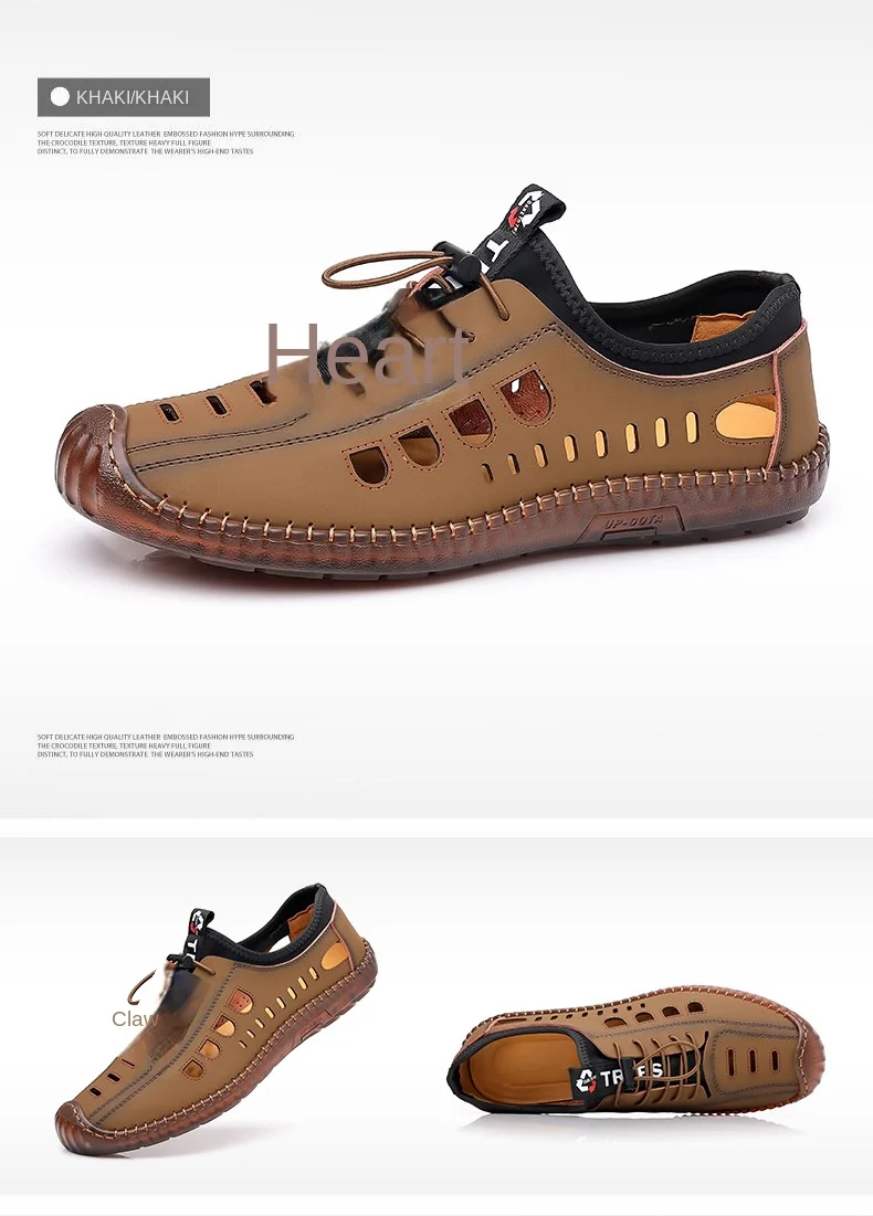 Men's Soft Leather 2024 Summer Men Leather Sandals Breathable Non-slip Cow Tendon Sole Casual Leather Shoes Outdoor Beach Shoes