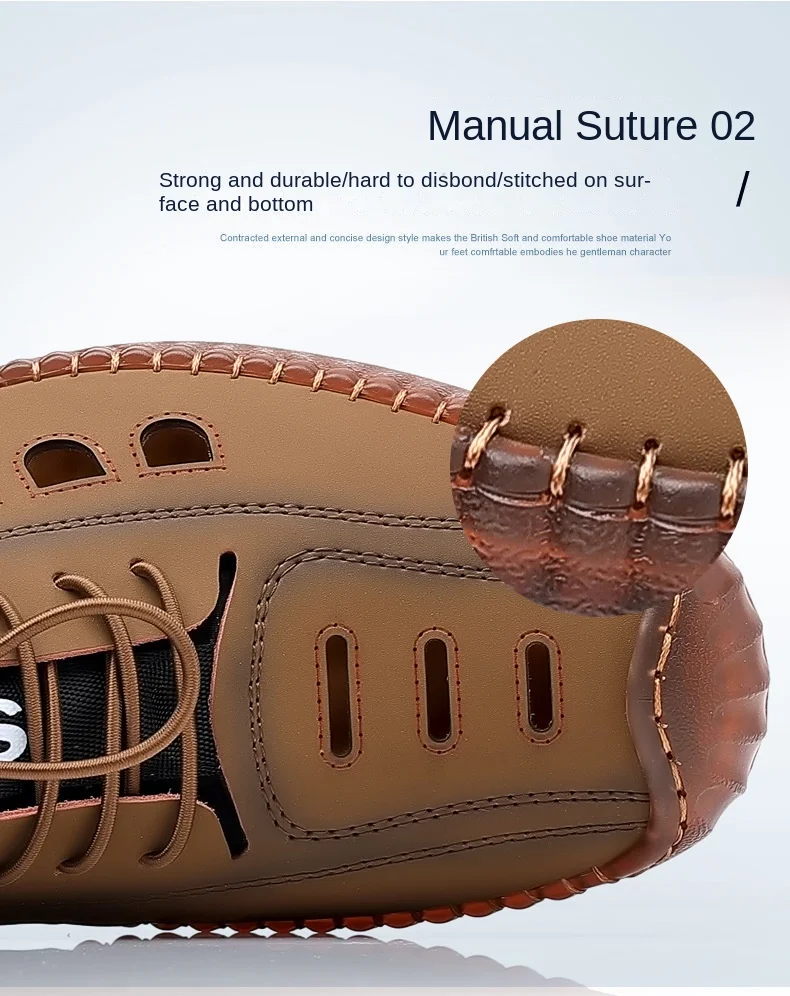 Men's Soft Leather 2024 Summer Men Leather Sandals Breathable Non-slip Cow Tendon Sole Casual Leather Shoes Outdoor Beach Shoes