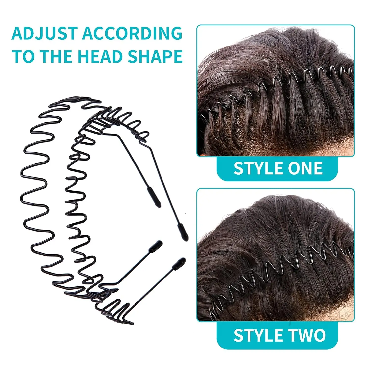 1/20pcs Unisex Black Elastic Non Slip Simple Metal Headbands For Men Women Wavy Hairband Spring Hair Hoop Hair Accessories