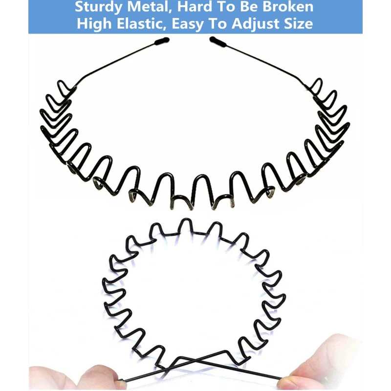 1/20pcs Unisex Black Elastic Non Slip Simple Metal Headbands For Men Women Wavy Hairband Spring Hair Hoop Hair Accessories