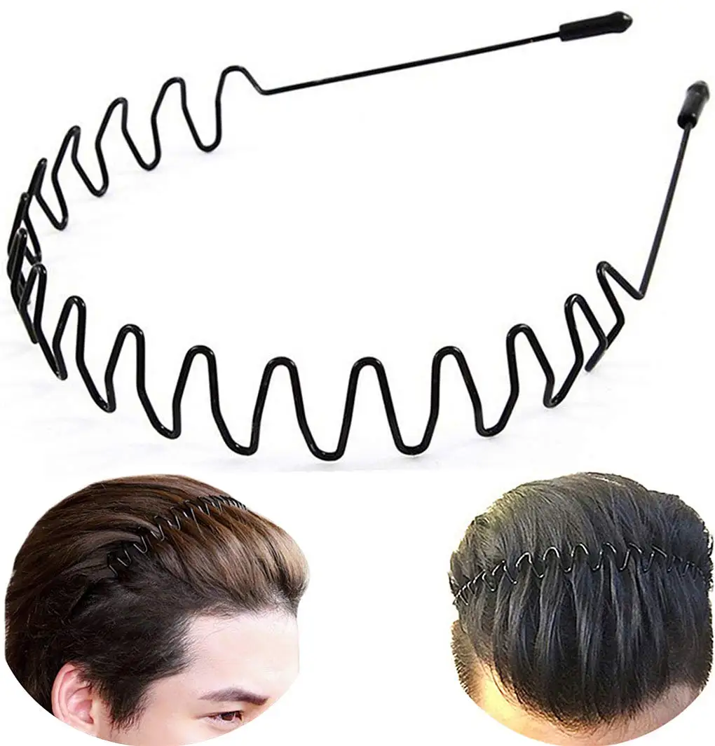 1/20pcs Unisex Black Elastic Non Slip Simple Metal Headbands For Men Women Wavy Hairband Spring Hair Hoop Hair Accessories
