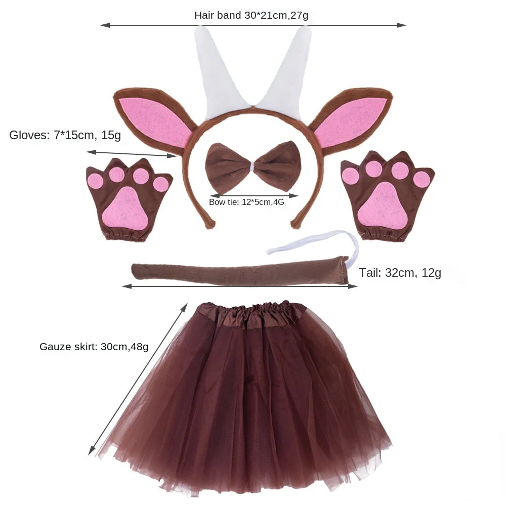 Halloween Goat Horn Animal Costume Accessories Headband Tail Bow Tie Tutu for Toddler Kids Girls Fancy Dress Up Christmas