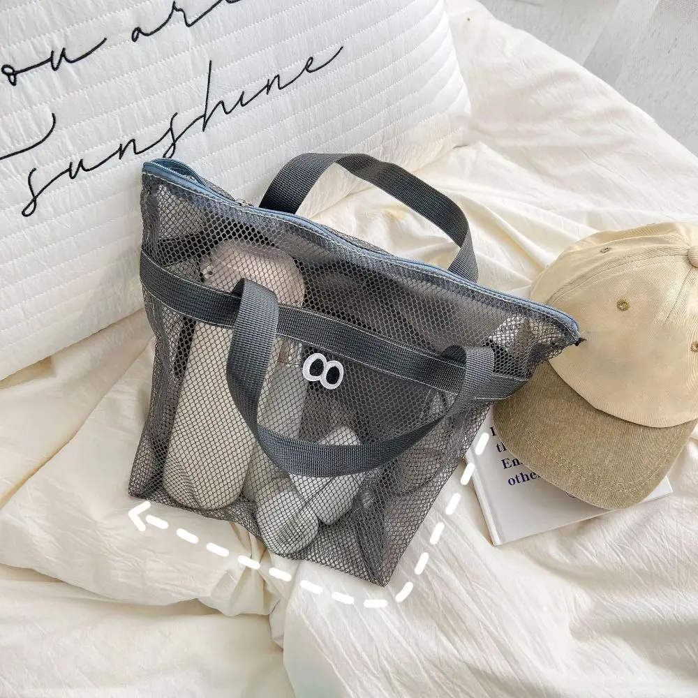 Beach Mesh Wash Bag Cosmetic Bag Large Capacity Shopping Bag Totes Shoulder Bag Portable Handbags Foldable Swimming Storage Bag