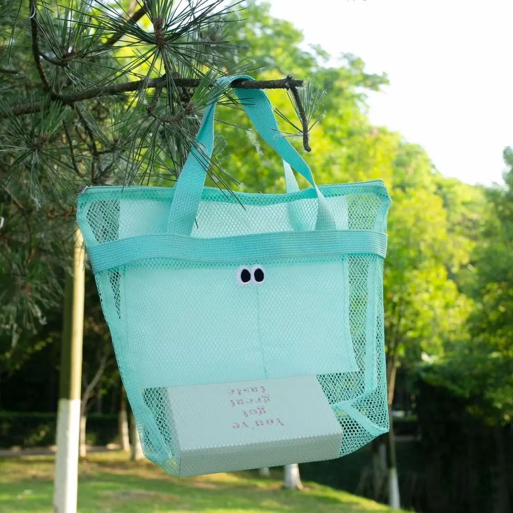 Beach Mesh Wash Bag Cosmetic Bag Large Capacity Shopping Bag Totes Shoulder Bag Portable Handbags Foldable Swimming Storage Bag