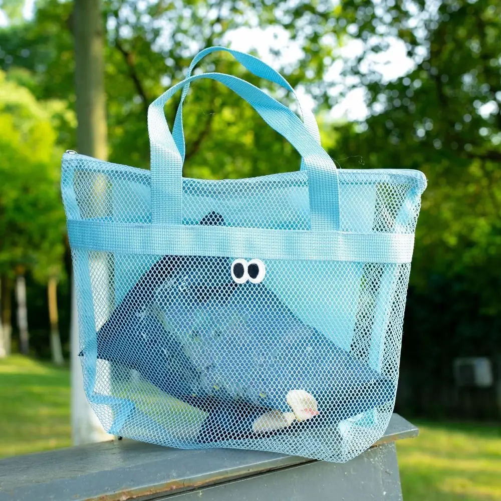 Beach Mesh Wash Bag Cosmetic Bag Large Capacity Shopping Bag Totes Shoulder Bag Portable Handbags Foldable Swimming Storage Bag