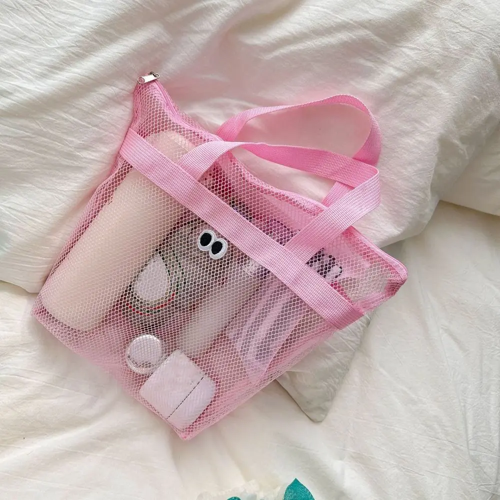 Beach Mesh Wash Bag Cosmetic Bag Large Capacity Shopping Bag Totes Shoulder Bag Portable Handbags Foldable Swimming Storage Bag