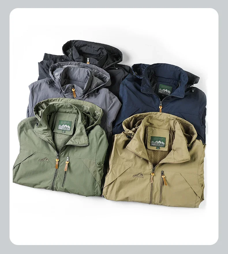 Men's Fashion Spring and Autumn Casual Outdoor Jackets Thin Section Punching Jacket With Hat Men Versatile Clambing Streetwear