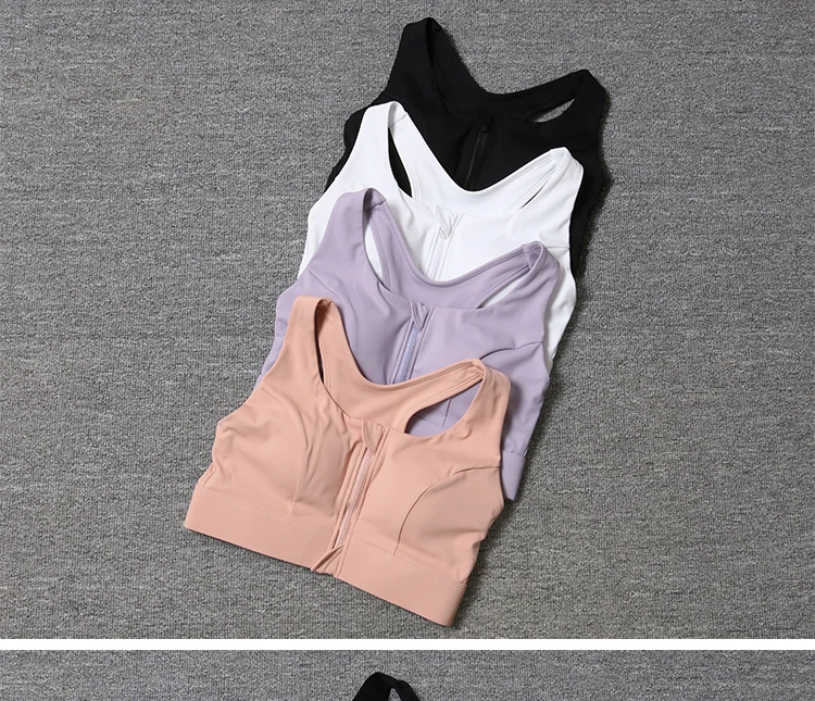 2026 New Front Zipper Adjustment High Strength Shockproof Gathered Sexy Cross Back Workout Sports Bra For Women