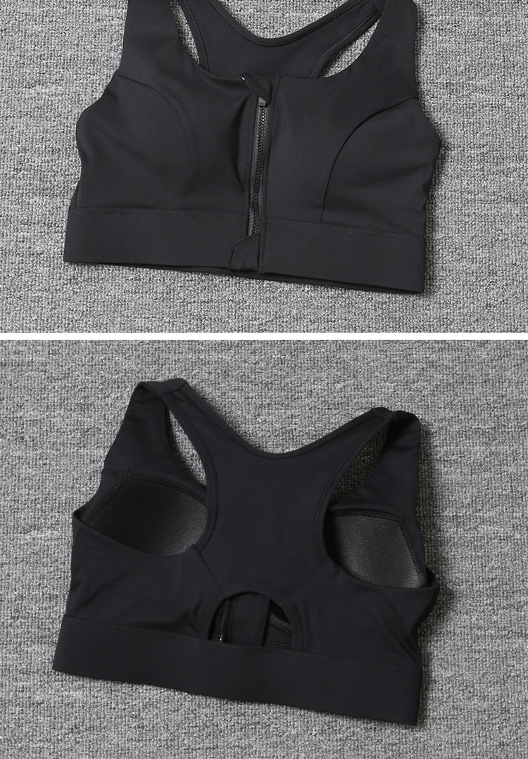 2026 New Front Zipper Adjustment High Strength Shockproof Gathered Sexy Cross Back Workout Sports Bra For Women