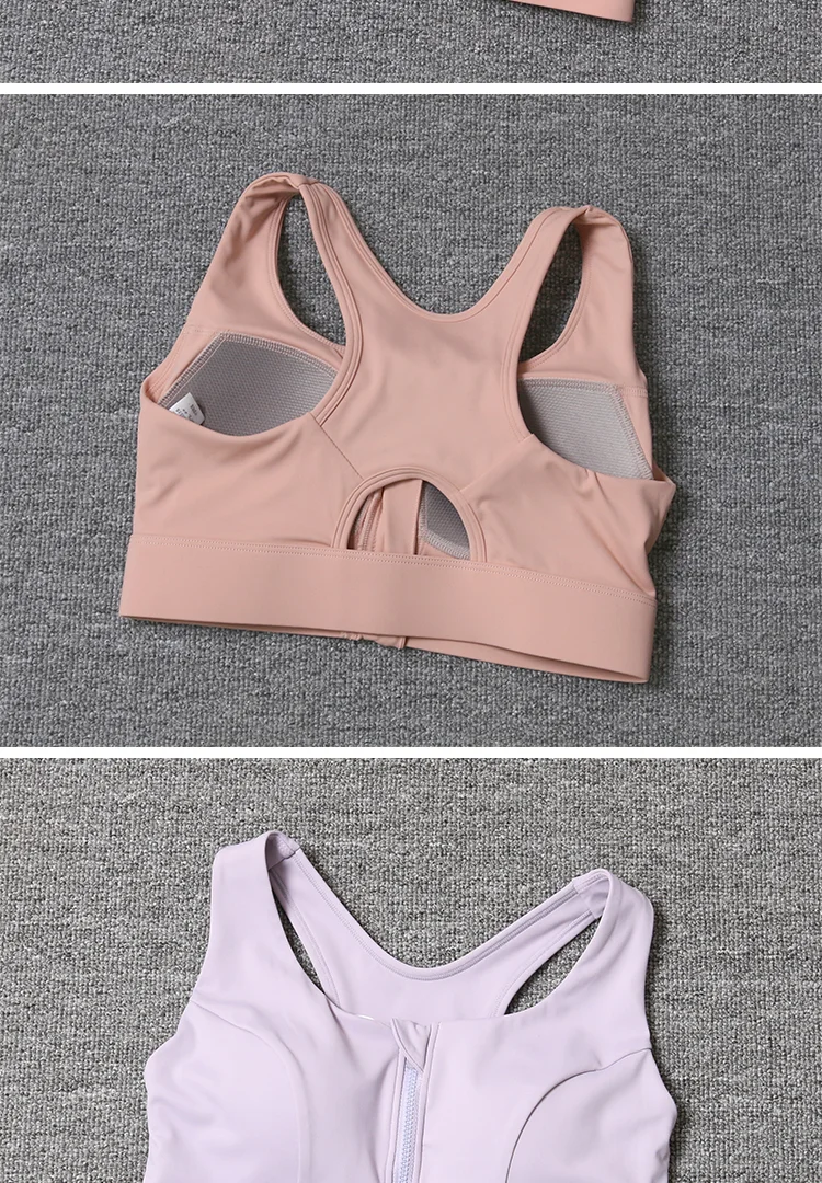 2026 New Front Zipper Adjustment High Strength Shockproof Gathered Sexy Cross Back Workout Sports Bra For Women