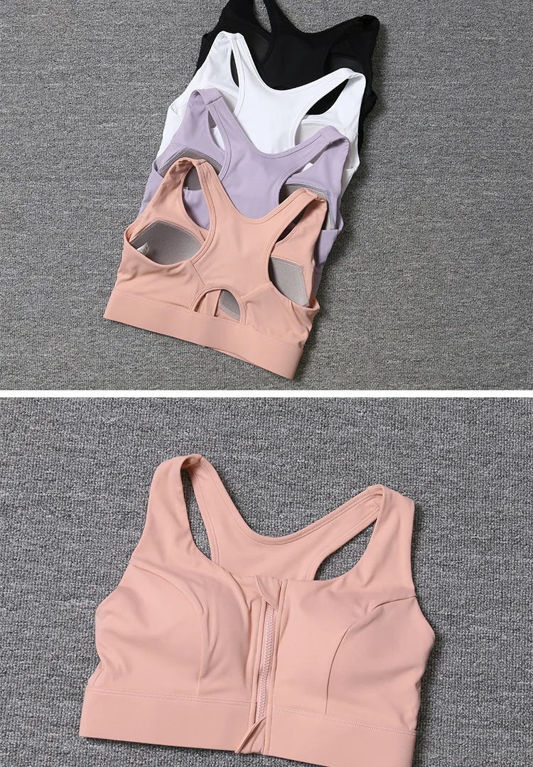 2026 New Front Zipper Adjustment High Strength Shockproof Gathered Sexy Cross Back Workout Sports Bra For Women