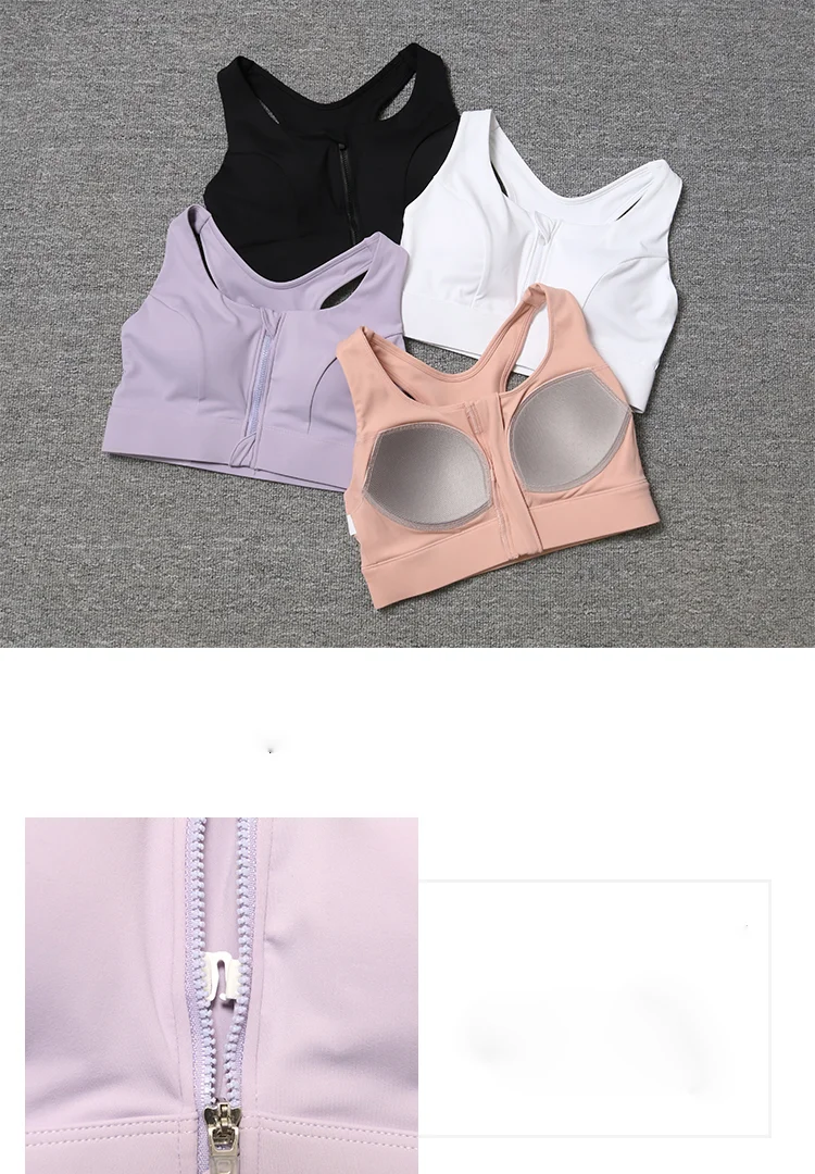 2026 New Front Zipper Adjustment High Strength Shockproof Gathered Sexy Cross Back Workout Sports Bra For Women