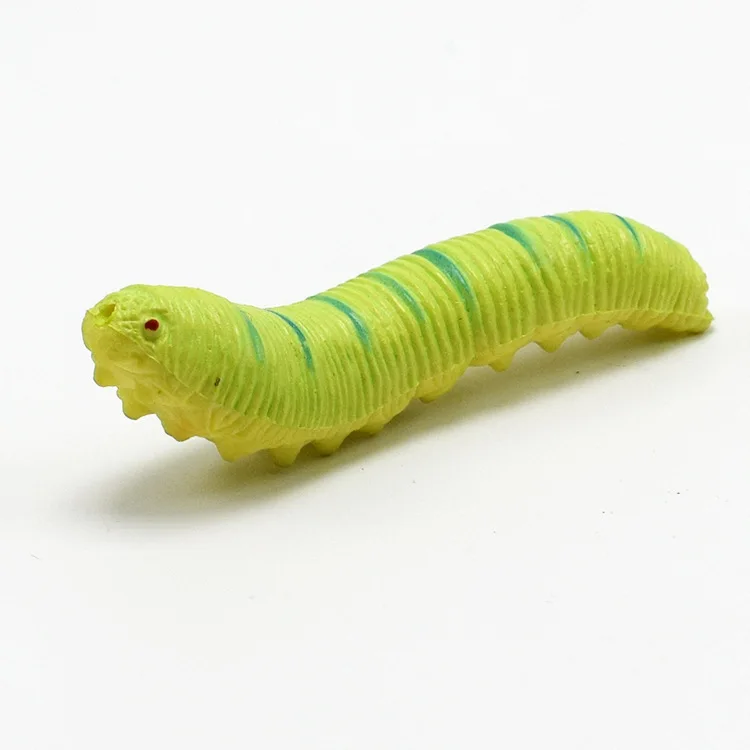 12Pcs/Lot Fund Simulation Caterpillar Green Worm Crawl Insect Animal Prank Tricky Persecute Others Toys Skeleton Unusual Gadgets