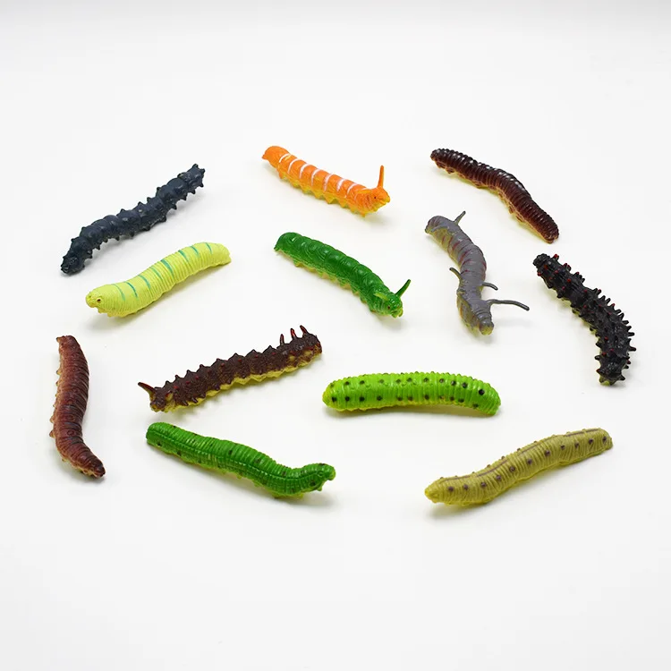 12Pcs/Lot Fund Simulation Caterpillar Green Worm Crawl Insect Animal Prank Tricky Persecute Others Toys Skeleton Unusual Gadgets
