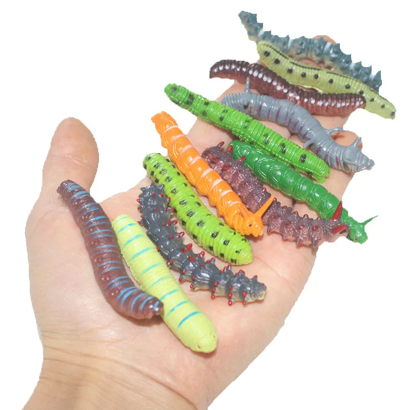 12Pcs/Lot Fund Simulation Caterpillar Green Worm Crawl Insect Animal Prank Tricky Persecute Others Toys Skeleton Unusual Gadgets