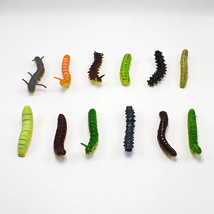 12Pcs/Lot Fund Simulation Caterpillar Green Worm Crawl Insect Animal Prank Tricky Persecute Others Toys Skeleton Unusual Gadgets