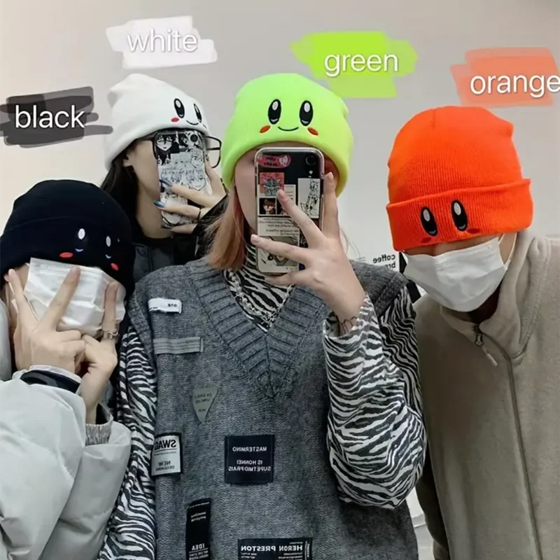 Hot Sale Cute Eye Embroidery Beanie Trendy Candy Color Couple Beanies Casual Coldproof Knit Hats For Women & Men