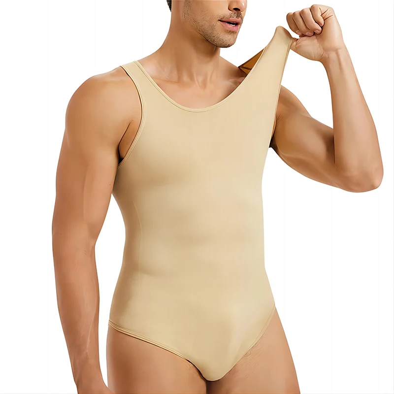 Men Shapewear Bodysuit Tummy Control Abdomen Compression Slimming Bodysuit Sleeveless Open Crotch Undershirt Full Body Shaper