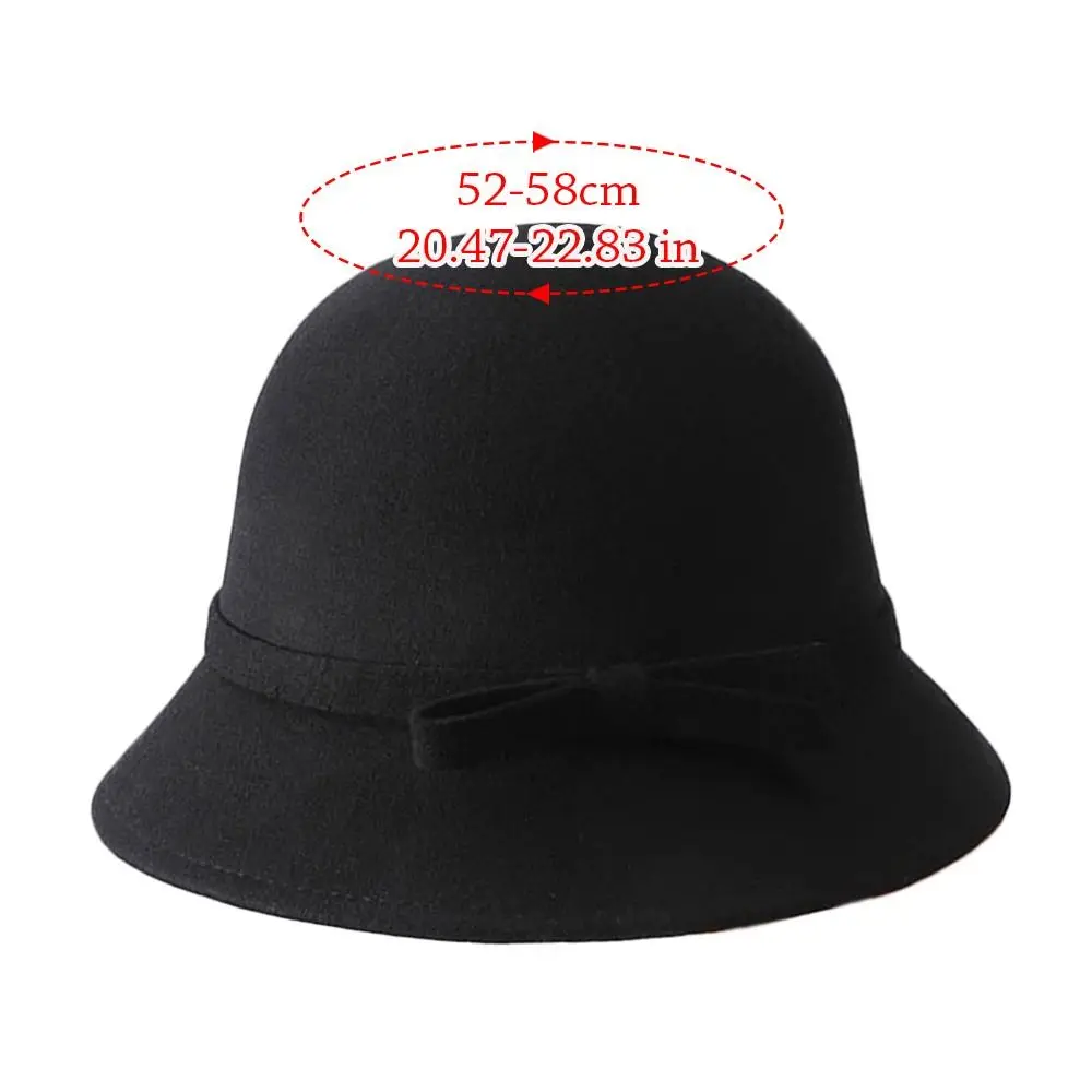 Autumn Winter Vintage Felt Fedora Hats Bowknot Dome Jazz Hat Soft Elegant Bucket Cap for Women