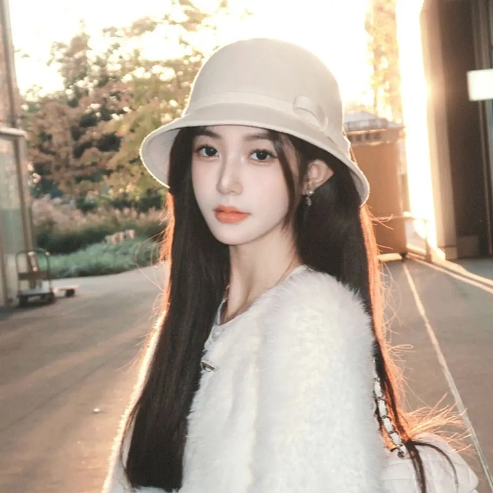 Autumn Winter Vintage Felt Fedora Hats Bowknot Dome Jazz Hat Soft Elegant Bucket Cap for Women