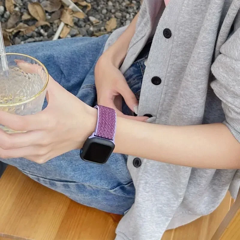 Bohemian Nylon Strap for Apple Watch ultra 2 49mm 41mm 45mm 38/40/44mm Elastic Shiny Bracelet iWatch Series 9/8/7 6 5 4 Se Band
