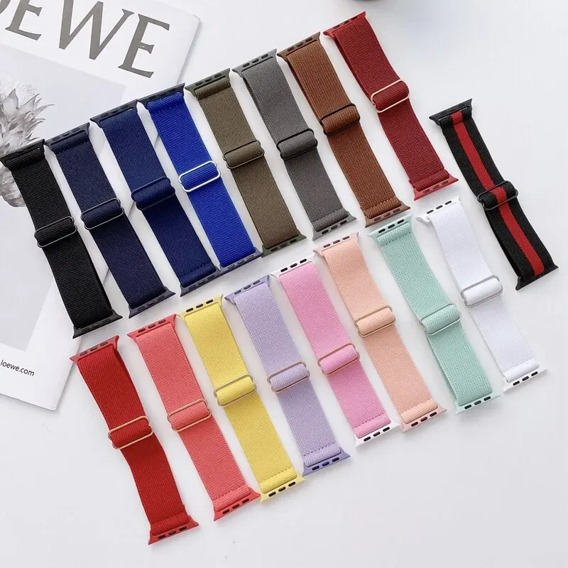 Bohemian Nylon Strap for Apple Watch ultra 2 49mm 41mm 45mm 38/40/44mm Elastic Shiny Bracelet iWatch Series 9/8/7 6 5 4 Se Band