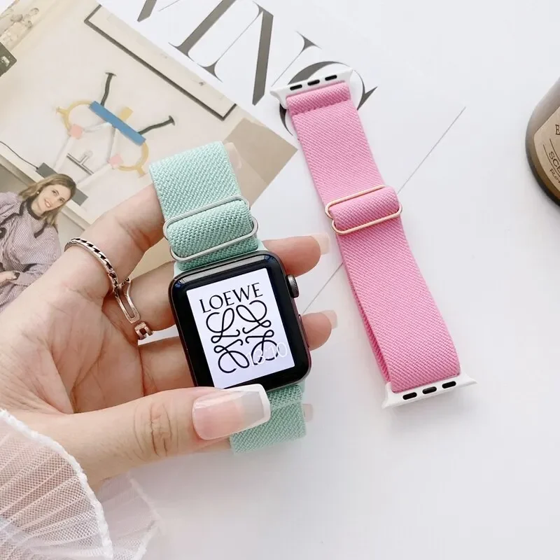 Bohemian Nylon Strap for Apple Watch ultra 2 49mm 41mm 45mm 38/40/44mm Elastic Shiny Bracelet iWatch Series 9/8/7 6 5 4 Se Band