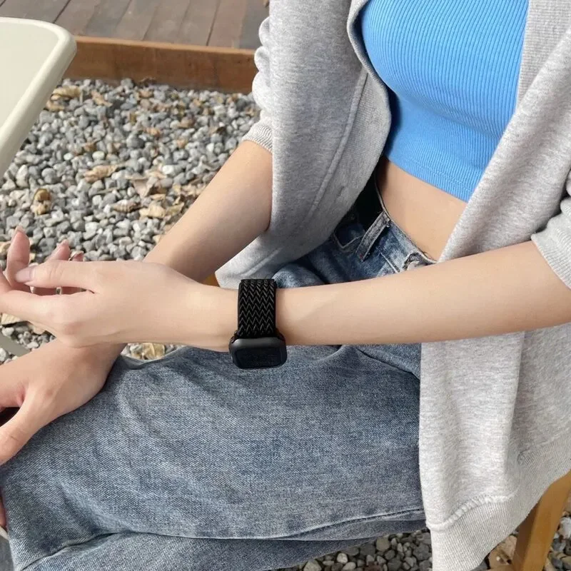 Bohemian Nylon Strap for Apple Watch ultra 2 49mm 41mm 45mm 38/40/44mm Elastic Shiny Bracelet iWatch Series 9/8/7 6 5 4 Se Band