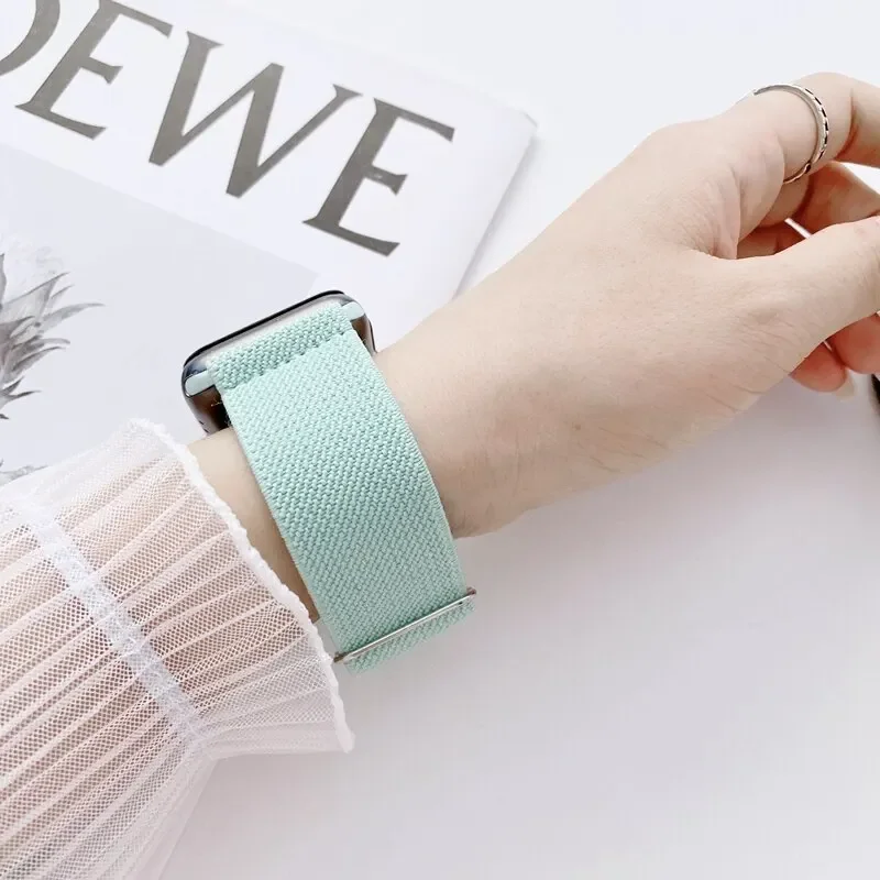 Bohemian Nylon Strap for Apple Watch ultra 2 49mm 41mm 45mm 38/40/44mm Elastic Shiny Bracelet iWatch Series 9/8/7 6 5 4 Se Band