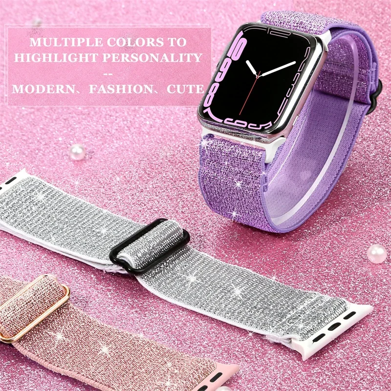 Bohemian Nylon Strap for Apple Watch ultra 2 49mm 41mm 45mm 38/40/44mm Elastic Shiny Bracelet iWatch Series 9/8/7 6 5 4 Se Band