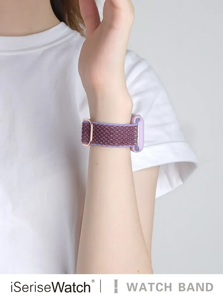 Bohemian Nylon Strap for Apple Watch ultra 2 49mm 41mm 45mm 38/40/44mm Elastic Shiny Bracelet iWatch Series 9/8/7 6 5 4 Se Band