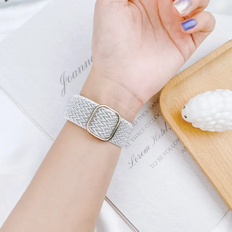 Bohemian Nylon Strap for Apple Watch ultra 2 49mm 41mm 45mm 38/40/44mm Elastic Shiny Bracelet iWatch Series 9/8/7 6 5 4 Se Band