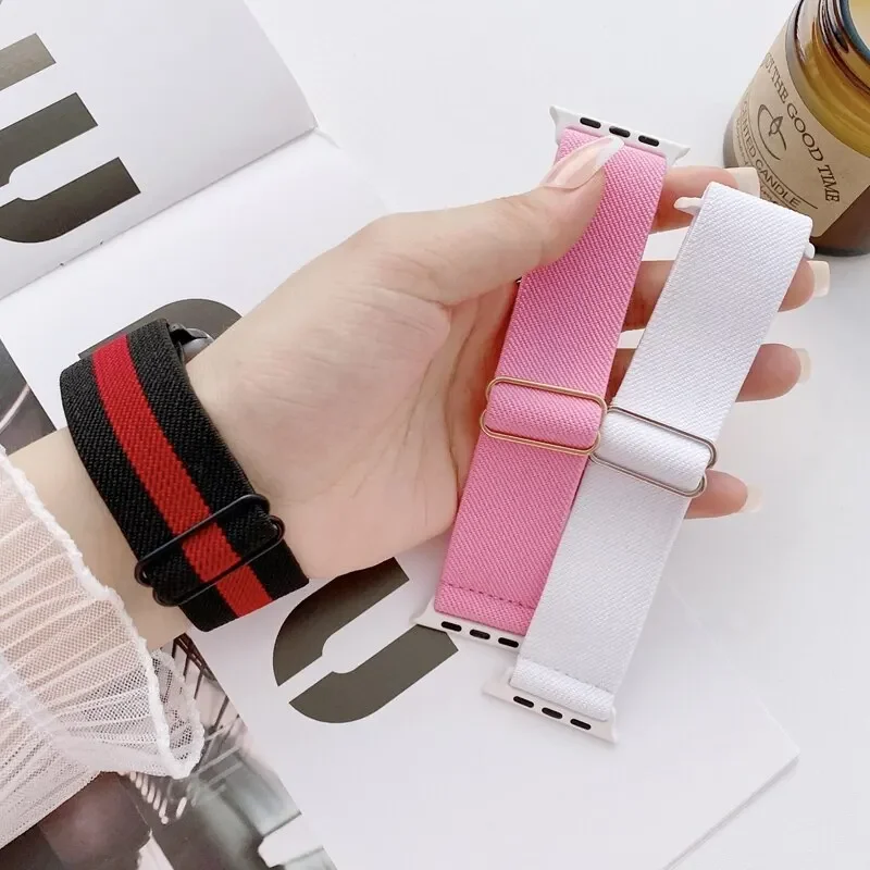 Bohemian Nylon Strap for Apple Watch ultra 2 49mm 41mm 45mm 38/40/44mm Elastic Shiny Bracelet iWatch Series 9/8/7 6 5 4 Se Band
