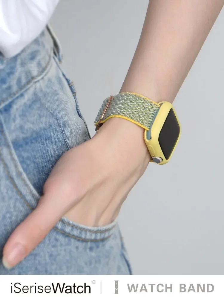 Bohemian Nylon Strap for Apple Watch ultra 2 49mm 41mm 45mm 38/40/44mm Elastic Shiny Bracelet iWatch Series 9/8/7 6 5 4 Se Band