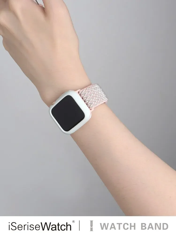 Bohemian Nylon Strap for Apple Watch ultra 2 49mm 41mm 45mm 38/40/44mm Elastic Shiny Bracelet iWatch Series 9/8/7 6 5 4 Se Band