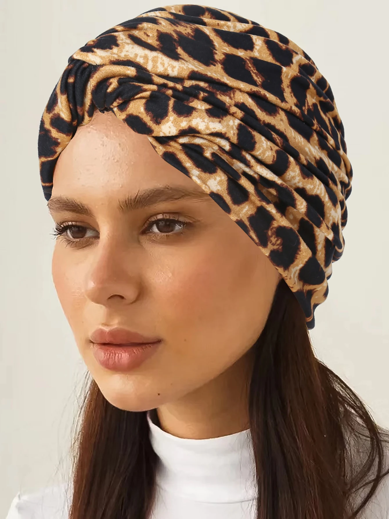 2024 New Leopard Print Women Hijabs Turban Hats Head Wraps Soft Elastic Hijab Hats Breathable Chemo Cap For Ladies Girls