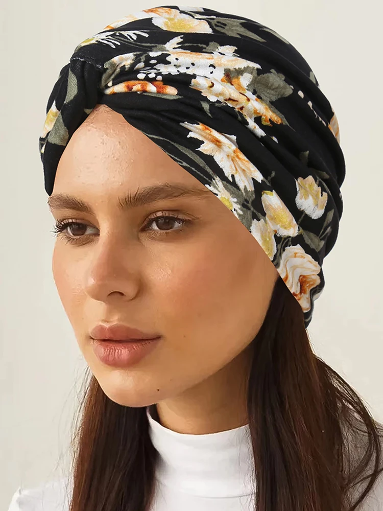 2024 New Leopard Print Women Hijabs Turban Hats Head Wraps Soft Elastic Hijab Hats Breathable Chemo Cap For Ladies Girls