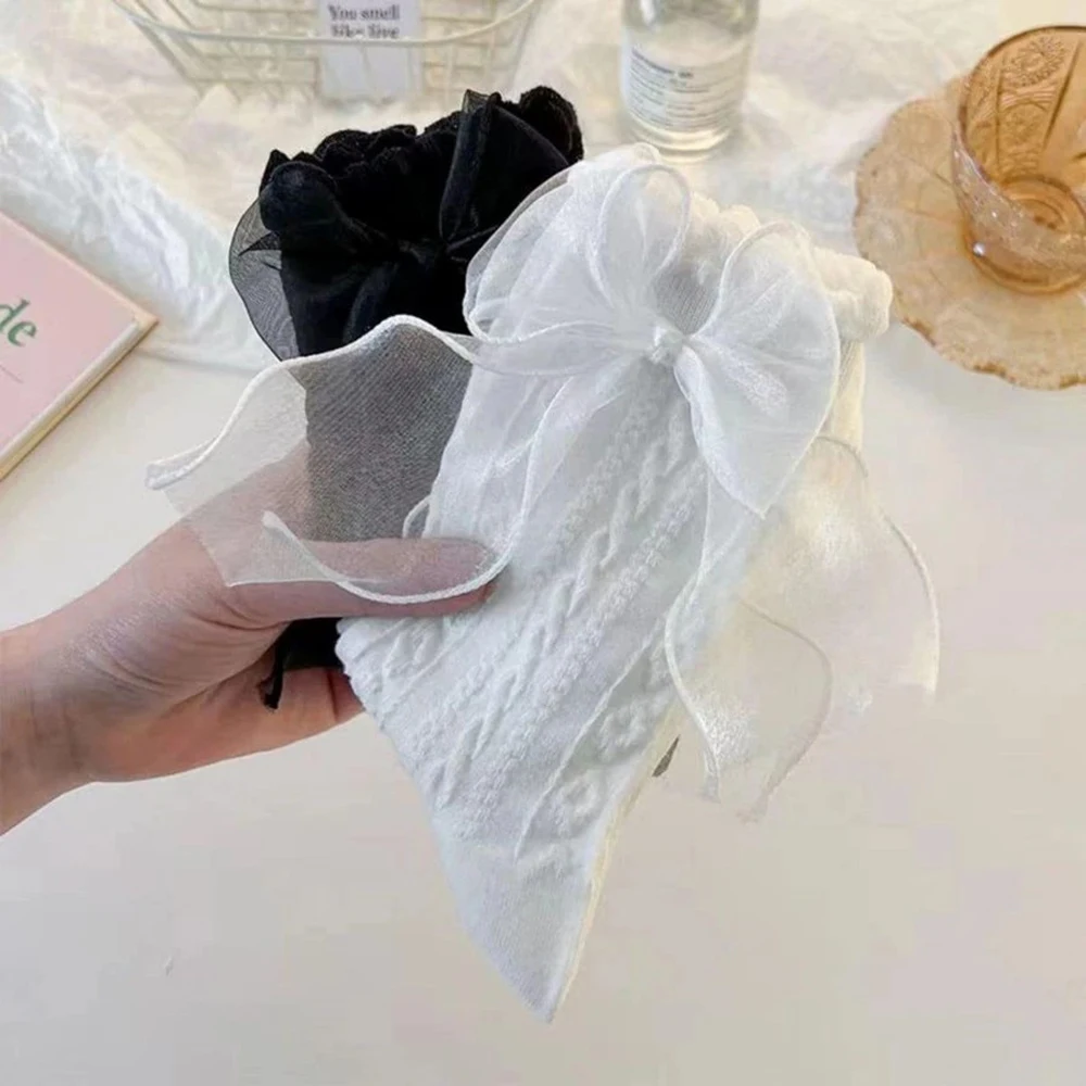6 Pairs Women Butterfly Bow Decoration Fashionable Round Neck Socks Versatile Suitable Daily Life Soft Comfortable Casual Socks