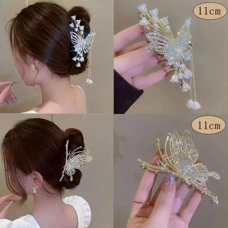 Alloy Flower Butterfly Tassel Hair Clip for Women Girls Hair Claw Plate Shark Clip Hair Accessories Summer New Headwear
