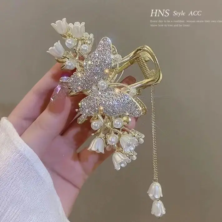 Alloy Flower Butterfly Tassel Hair Clip for Women Girls Hair Claw Plate Shark Clip Hair Accessories Summer New Headwear