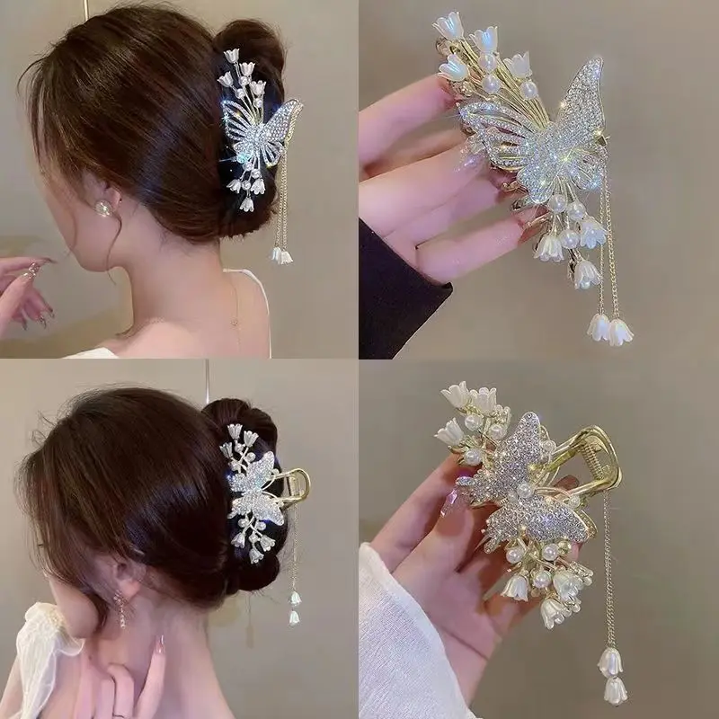 Alloy Flower Butterfly Tassel Hair Clip for Women Girls Hair Claw Plate Shark Clip Hair Accessories Summer New Headwear