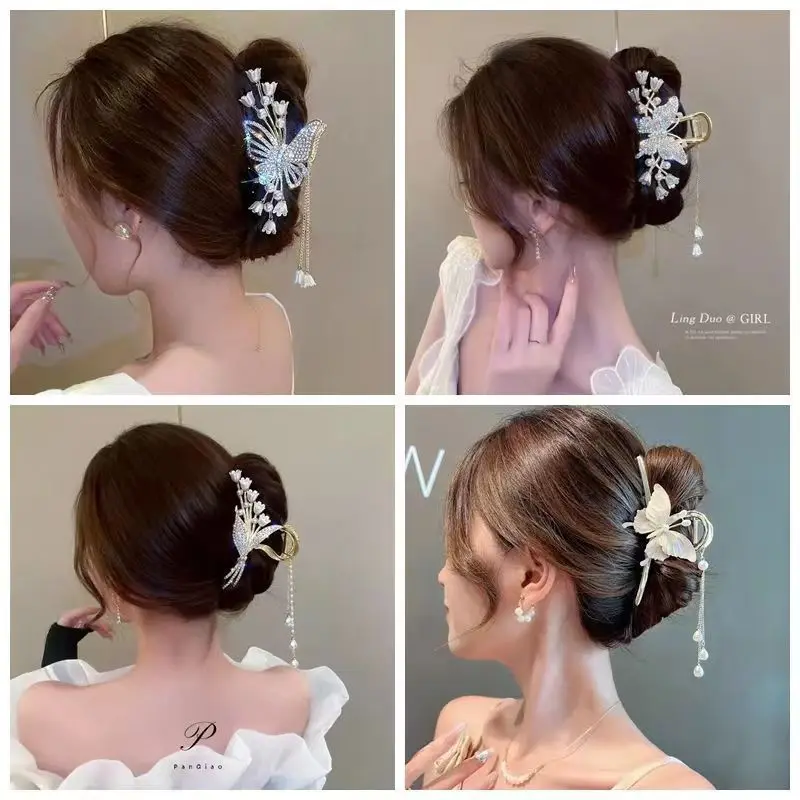 Alloy Flower Butterfly Tassel Hair Clip for Women Girls Hair Claw Plate Shark Clip Hair Accessories Summer New Headwear
