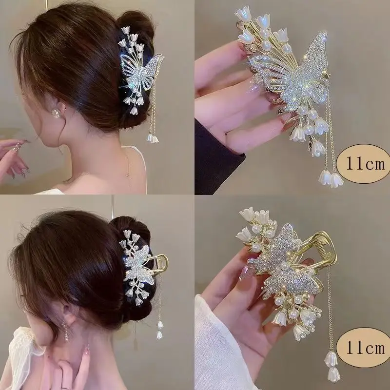 Alloy Flower Butterfly Tassel Hair Clip for Women Girls Hair Claw Plate Shark Clip Hair Accessories Summer New Headwear