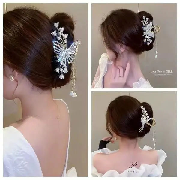 Alloy Flower Butterfly Tassel Hair Clip for Women Girls Hair Claw Plate Shark Clip Hair Accessories Summer New Headwear