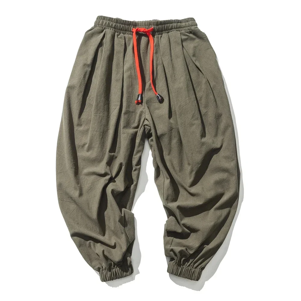 Men's Casual Solid Color Harem Pants Cotton and Linen Loose Oversize Beach Pants Jogger Sweatpants Male Wide Leg Trousers