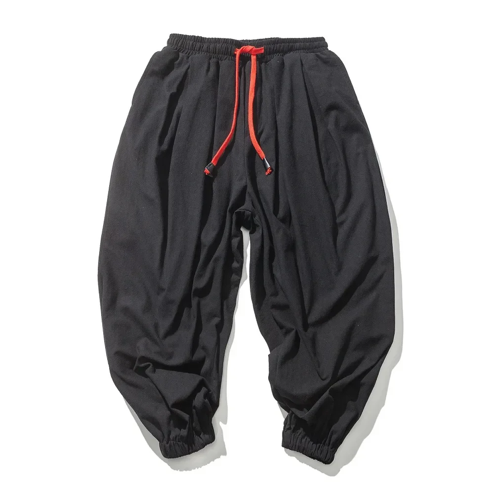 Men's Casual Solid Color Harem Pants Cotton and Linen Loose Oversize Beach Pants Jogger Sweatpants Male Wide Leg Trousers