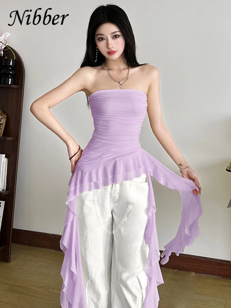 Nibber 2026 Spring New Solid Color Sweet Gentle Cute All-match High Street Travel Sexy Cool Women Chest Wrap ruched Tassel Vest